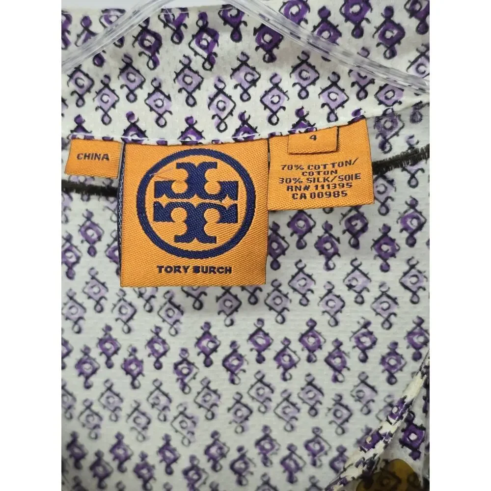 Tory Burch Embellished V-Neck Long Sleeve Tunic Top Shirt Blouse Size 4 NWOT